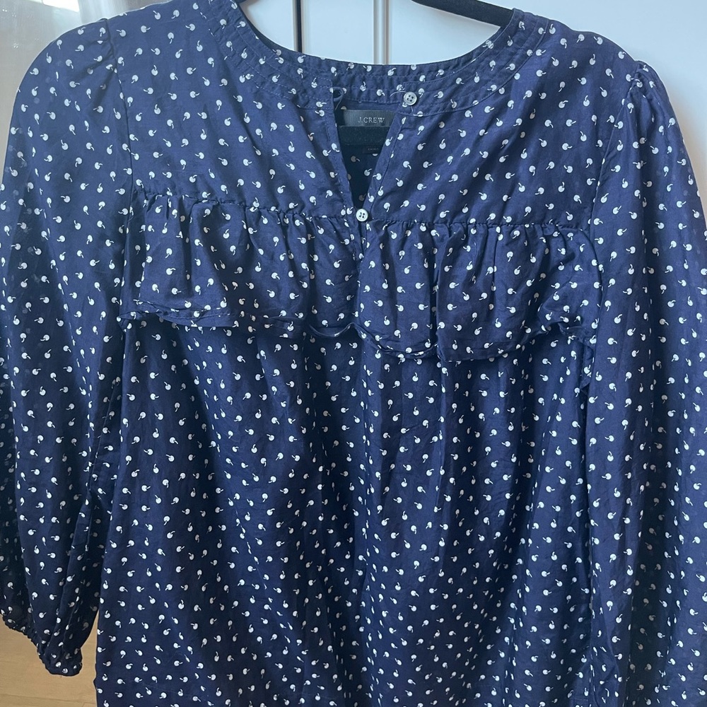 J. Crew cotton blue and white blouse